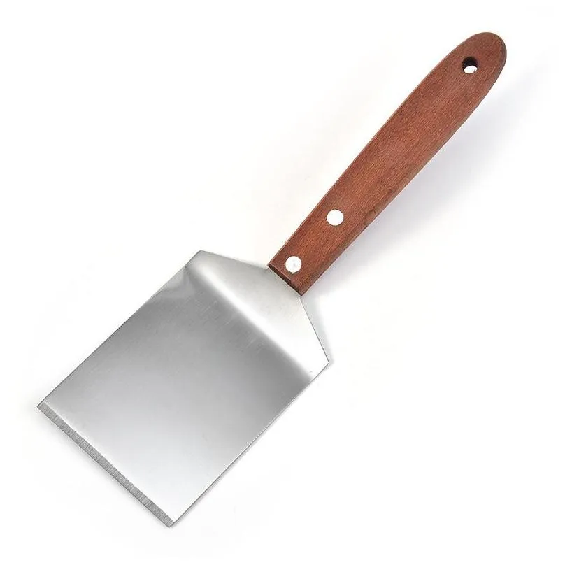 stainless steel steak spatula pancake scraper turner grill beef fried pizza shovel with wood handle kitchen bbq tools lx4514