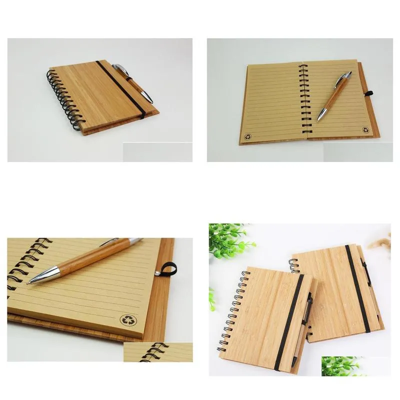 wood bamboo cover notebook spiral notepad with pen 70 sheets recycled lined paper sn1659