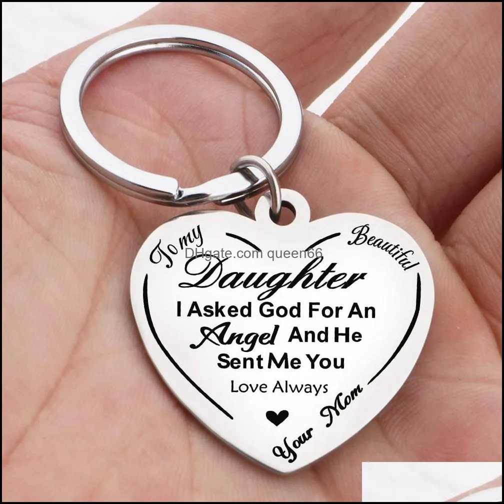 to my daughter stainless steel heart keychain lettering heart keychain dad mom daughter gift