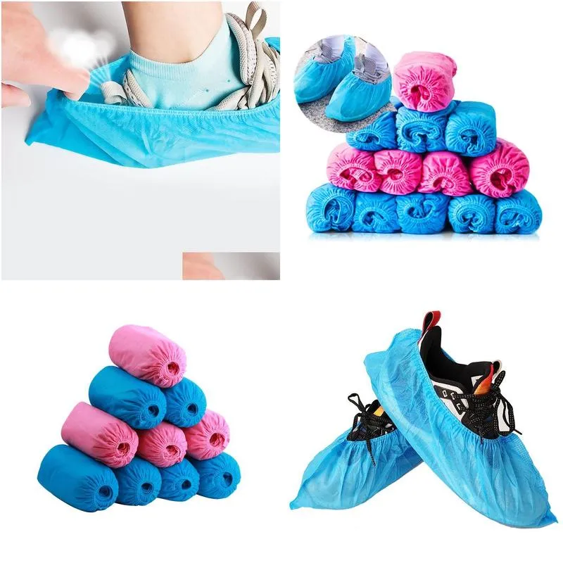 100pcs/lot shoe covers disposable shoe boot covers household nonwoven fabric boot nonslip odorproof galosh prevent wet shoes