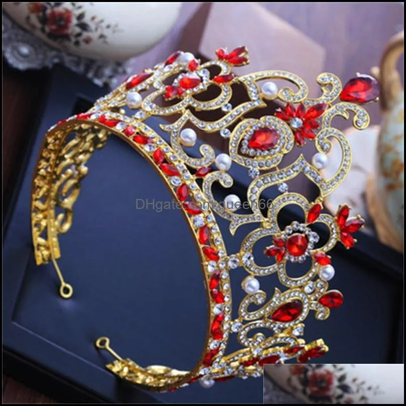 bridal tiaras with gold vintage red crystal bride wedding hair accessories rhinestone crown for girl 2504 y2