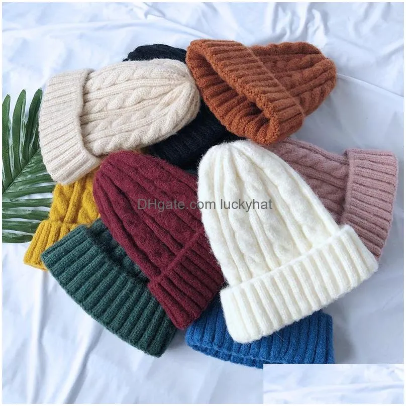 autumn winter men women knitted hat solid color warm beanie caps knitting hats