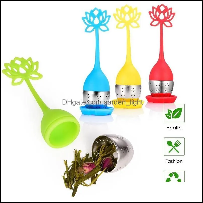 silicone herbal spice filter food grade tea leaf strainer reusable kitchen party tea infuser with drip tray