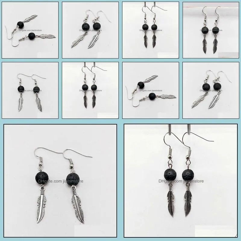 angel wings black lava stone earrings diy aromatherapy essential oil diffuser dangle earings jewelry for women