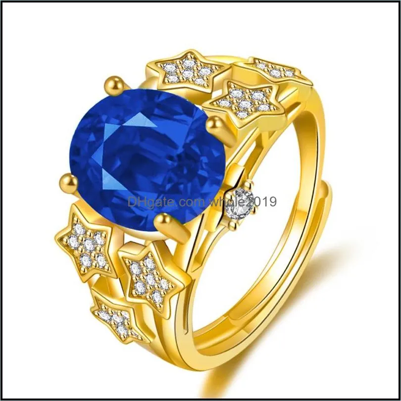 gold crystals rings for women prong setting twist band design engagement finger rings wholesale sparkling pentagram star ring