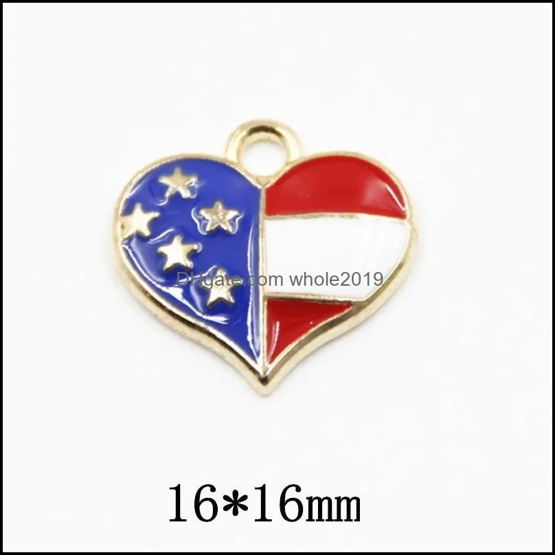 charms 10pcs/pack 1516mm american flag stat heart love enamel metal pendant fit necklace bracelet diy jewelry accessory