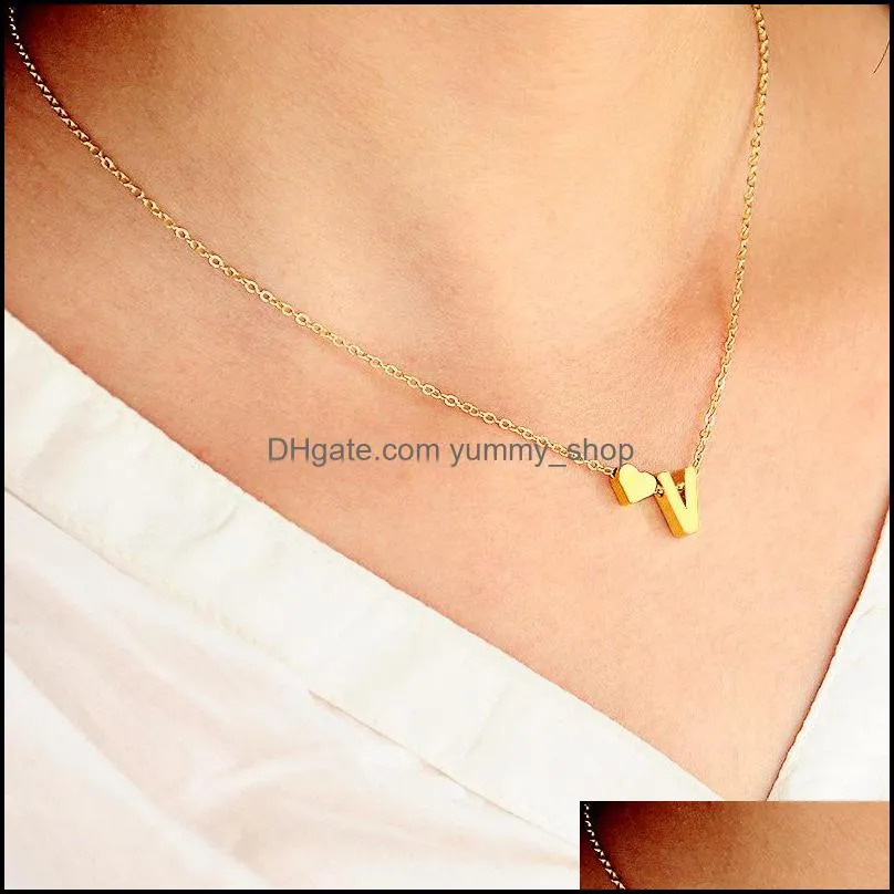 fashion tiny dainty silver gold color love heart initial necklace personalized initial necklace letter necklace name jewelry