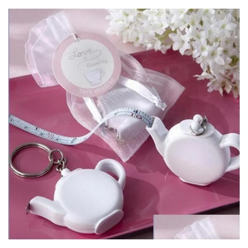 love is brewing teapot plastic measuring tape keychain portable mini key chain wedding christmas gift favors za1221