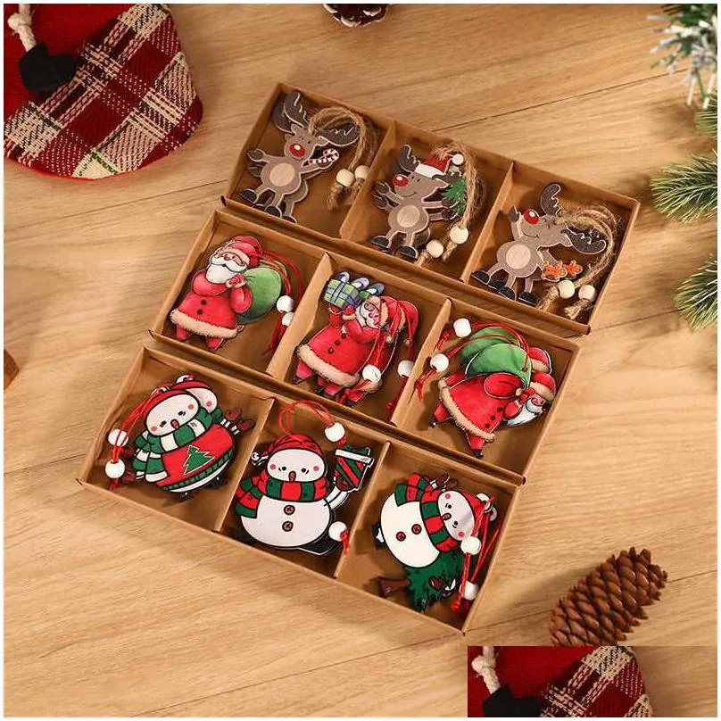 christmas decorations 2023 new year ornament boxed wooden pendant tree decor navidad garland noel decoration for home l220908