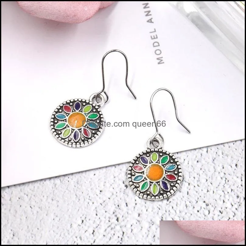 multicolor sun flower drop earrings womens vintage stone circle ms. earrings ornaments charm party party gifts