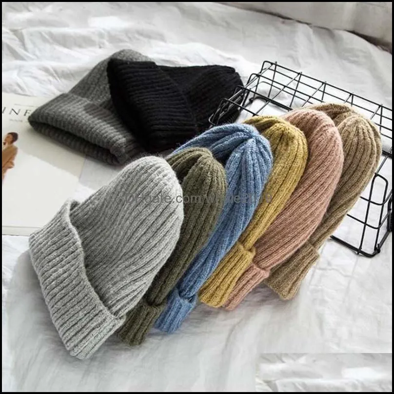 beanie/skull caps pure color stripe knitting wool men and women age season fashion with han edition warm turtleneck cap panic buying