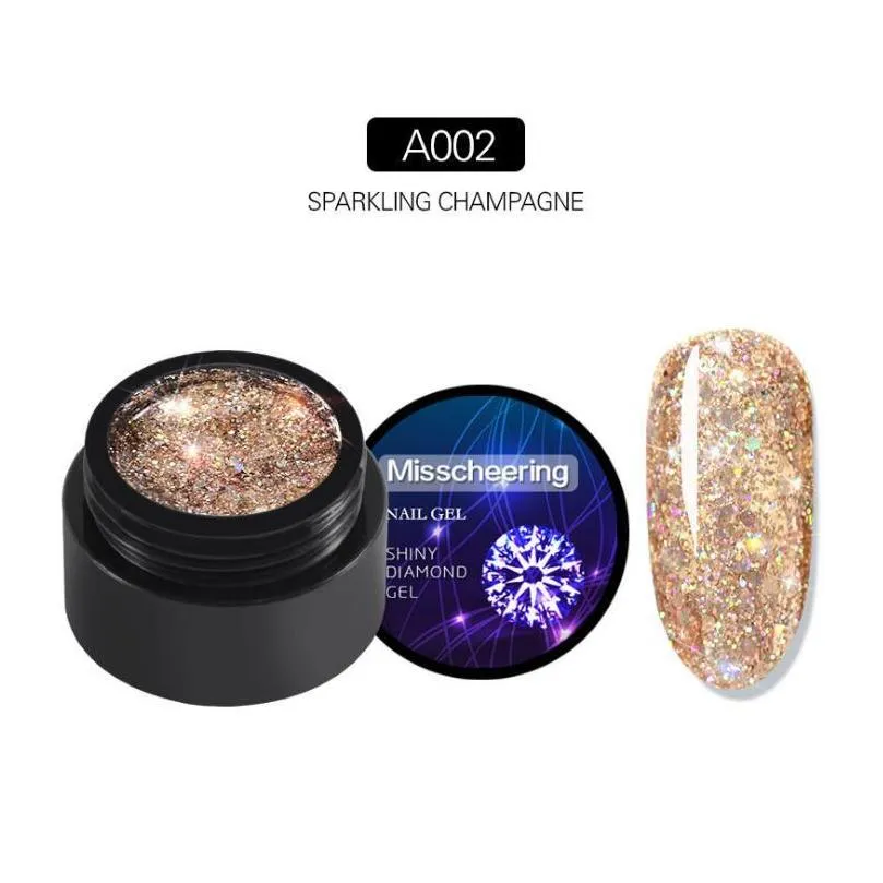 top quality round case sparkling sequins gelpolish soak off nail gel polish nail art gel shiny diamond nails uv polish glue