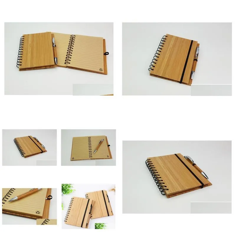 wood bamboo cover notebook spiral notepad with pen 70 sheets recycled lined paper sn1659