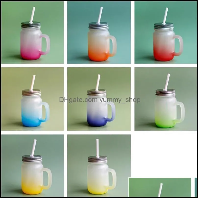 15oz sublimation handle mason jar gradient frosted glasses hand diy multicolor wine glasses heat transfer wine tumblers beer cups