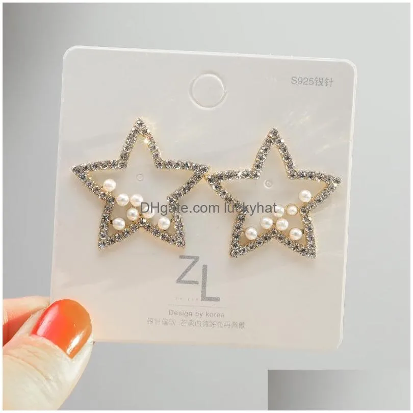 fashion jewelry s925 silver post earrings rhinstone beads star stud earrings