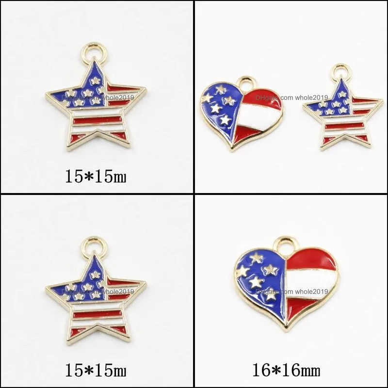 charms 10pcs/pack 1516mm american flag stat heart love enamel metal pendant fit necklace bracelet diy jewelry accessory