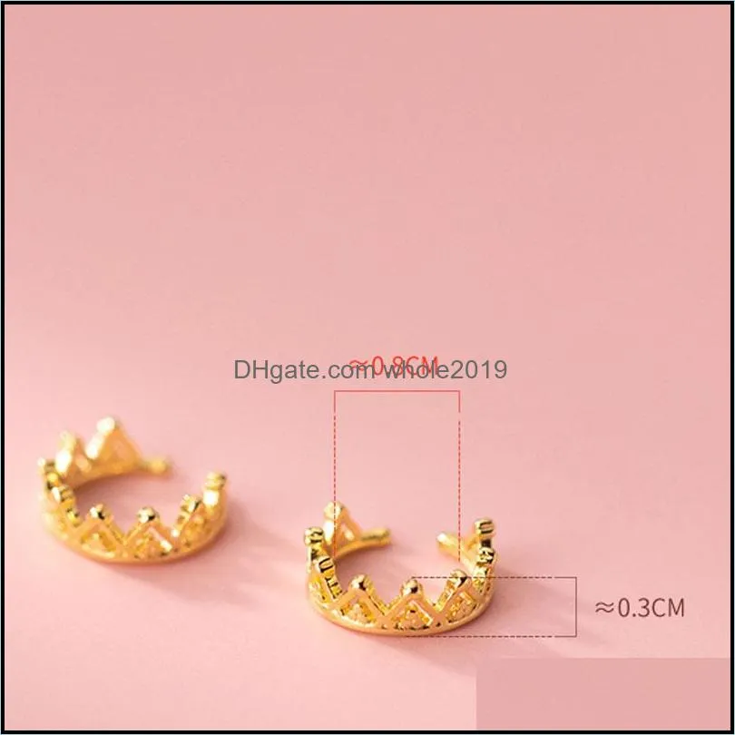100 real 925 sterling silver screw back ear cuff for women korea crown clipon earrings without piercing yme949