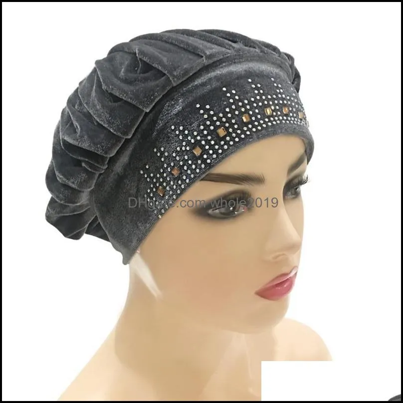 beanie/skull caps winter velvet inner muslim drilling hijab for women ethnic islamic wrap head hat ready to wear hair loss bonnets