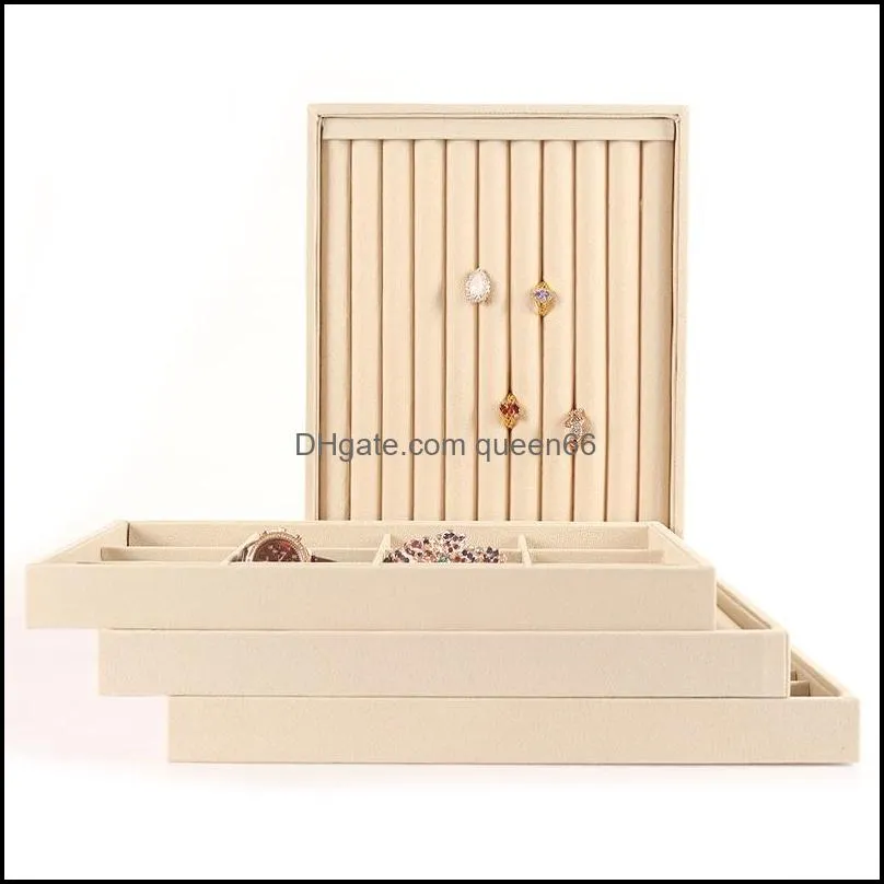linen jewelry organizer trays stackable necklace ring showcase jewellery display ring storage tray portable jewelry tray stand 923 q2