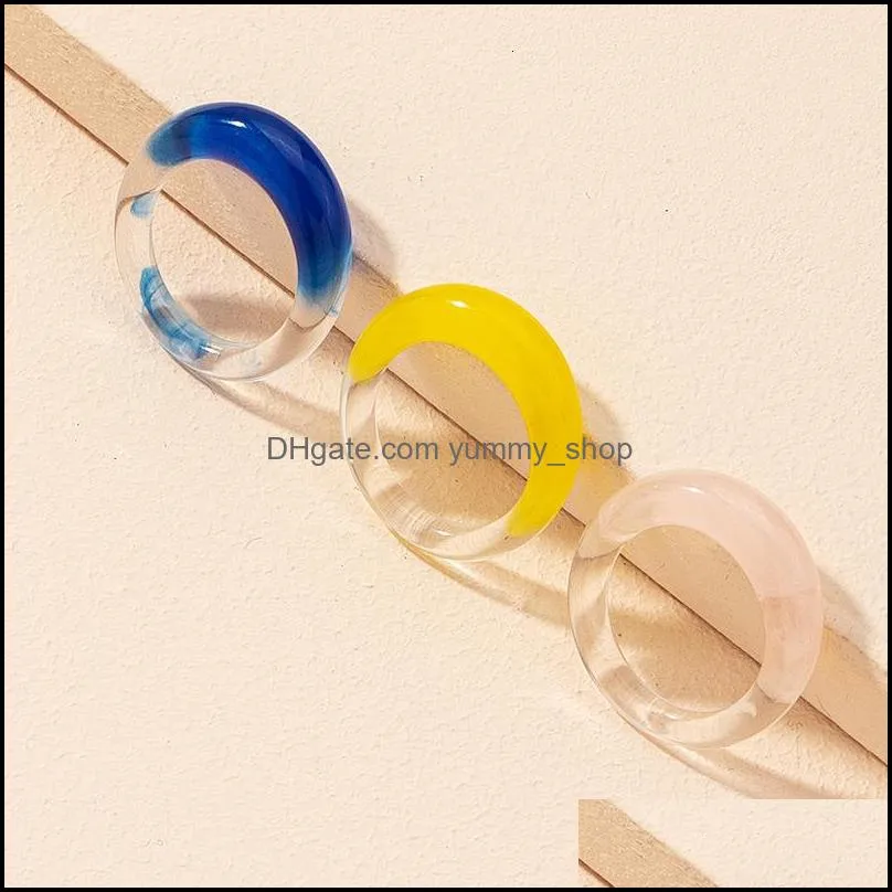 japanese and korean style simple fashion color acrylic transparent set womens net red trend ring for men