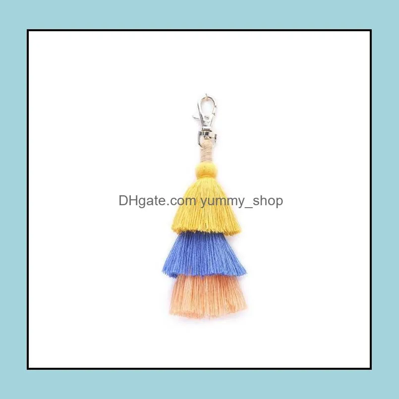 fashion multilayer handmade bohemian tassel keychain bag key ring charm wild handbag pendant accessories