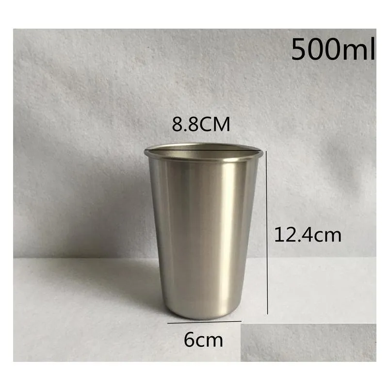 50pcs 500ml stainless steel cups with silicone cover cap juice beer cups 16oz tumbler metal kitchen drinking mug sn1335