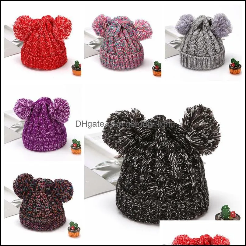 fashion warm knit beanies hats girls soft double balls fall winter thermal knitting hat outdoor baby pompom ski caps party hats vt1776