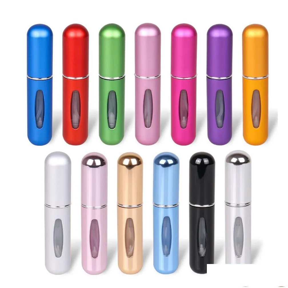5ml refillable perfume spray bottle aluminum spray atomizer portable travel cosmetic container perfumes bottles 12 colors