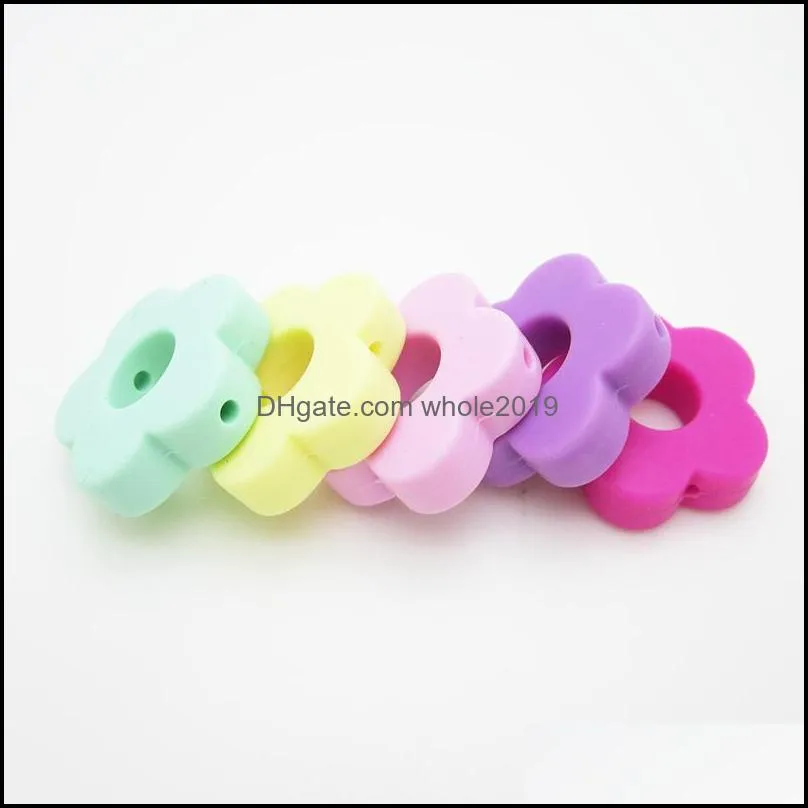 silicone flower beads with hole 27mm mini teething beads food grade silicone bpa sensory loose beads diy jewelry making