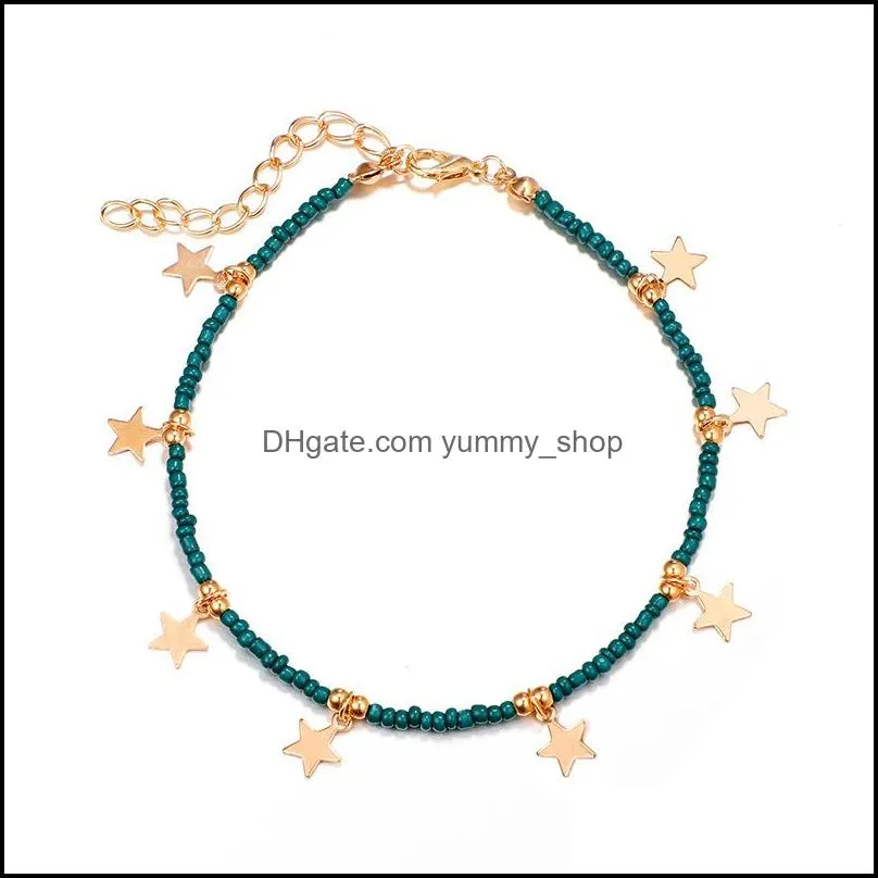 anklets 2021 simple fashion blue beaded handmade for women beach chic stars pendant anklet bracelet barefoot on leg foot jewelry