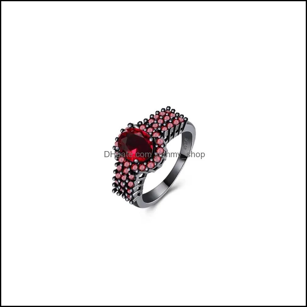 fashion woman rings black color red/purple/green/black zircon finger rings female red oval shaped cz ring for women