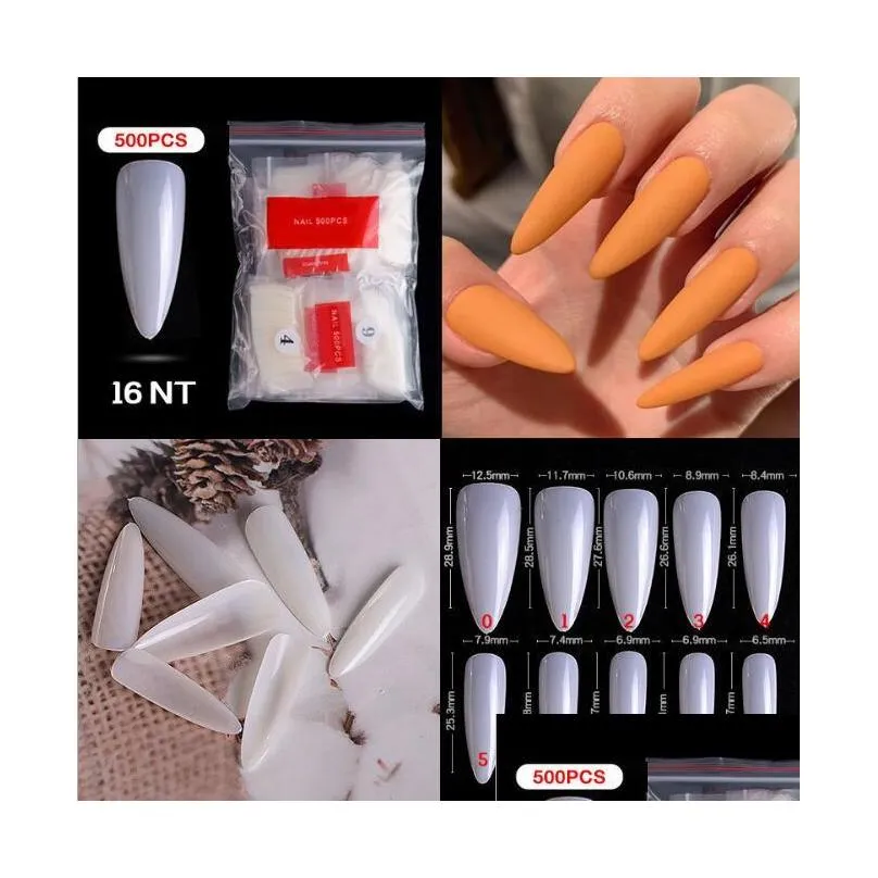 quality 36 styles 500pcs/pack natural clear false acrylic nail tips full/half cover tips french sharp coffin ballerina fake nails uv