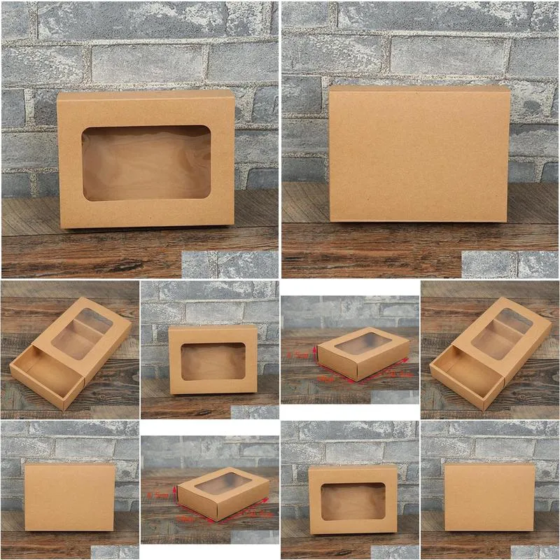 18.5x14x4.5cm kraft paper gift boxes kraft packaging box with window kraft paper socks box handmade drawer gift boxes lx0968