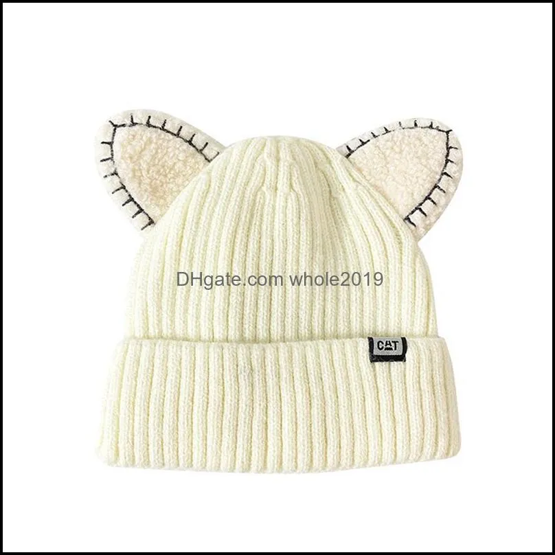 beanie/skull caps cute hat with ears warm female cap knitted winter skullies 2021 women outdoor beanies panama lady