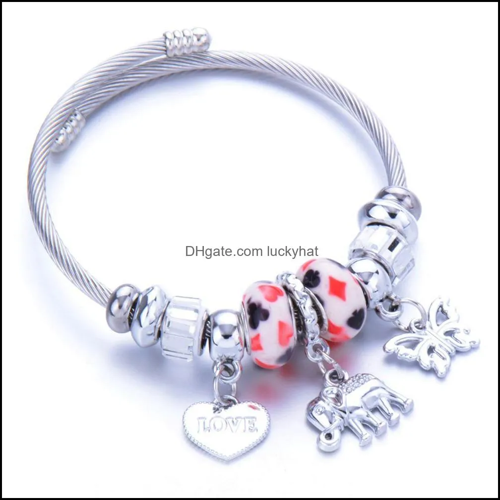 fashion crystal charms bracelets bangles stainless steel flower couple love animal starfish pendant adjustable bracelet jewelry for