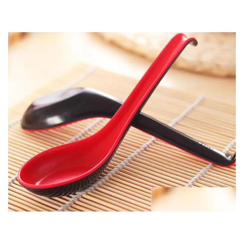 wholesale 500pcs red black color home flatware japanese plastic bowl soup porridge spoon hot