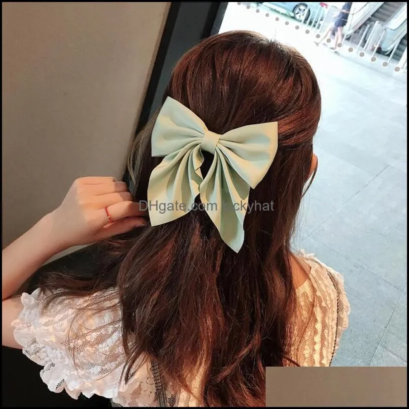 fashion solid color barrettes big bow hairpins for girl popular hairs clip women sweet twolayer satin hairgrip hair accessories