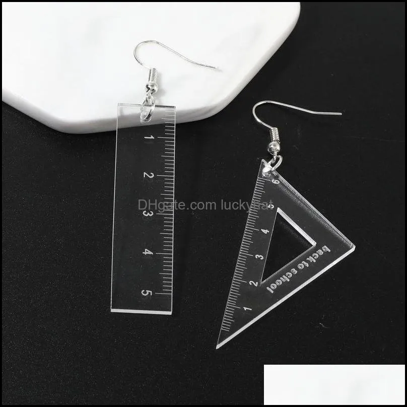 personality transparent ruler acrylic charm for women creative triangle drop dangle earring funny jewelry