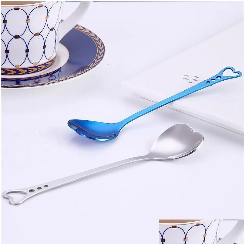 colorful heart shape stainless steel coffee spoon dessert sugar stirring spoon ice cream yogurt honey spoon kitchen hot gift lx0051