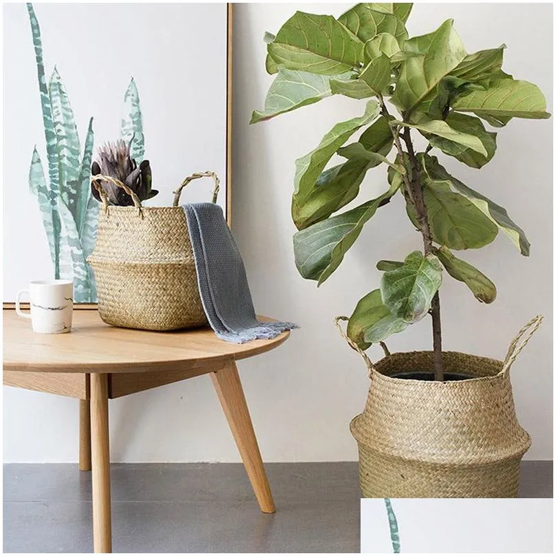 bamboo storage pure handmade basket foldable planter multifunctional laundry strawwork wicker rattan seagrass garden flowerpot