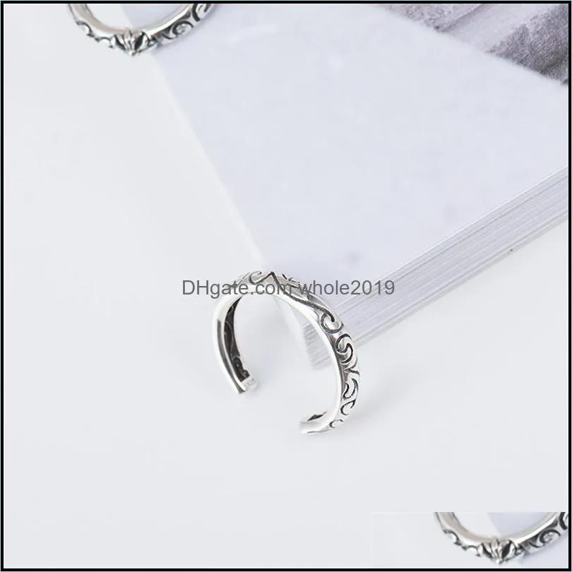 vintage thai silver open cuff finger rings for men women 100 real 925 sterling silver rune ring fine party jewelry ymr419