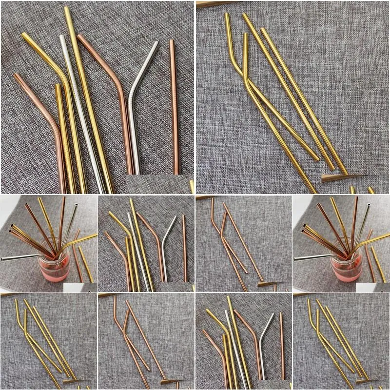 rose gold metal straws reusable colorful stainless steel drinking straw juice party bar accessorie shipping za5268