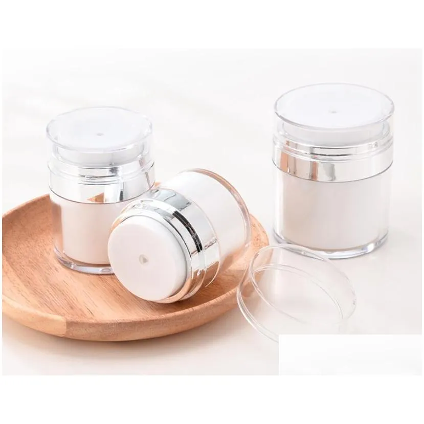 15 30 50g pearl white acrylic airless jar cream jar with silver collar 15 30 50ml cosmetic vacuum lotion jar pump bottle sn2614