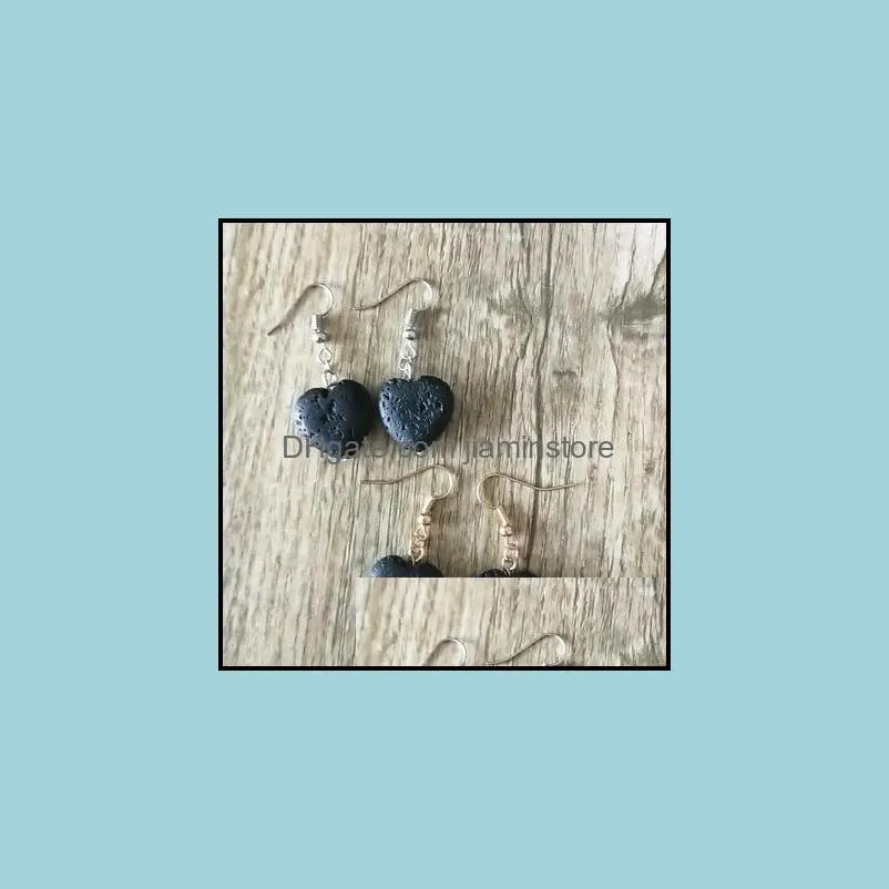 4styles water drop heart black lava stone earrings necklace diy aromatherapy  oil diffuser dangle earings jewelry women