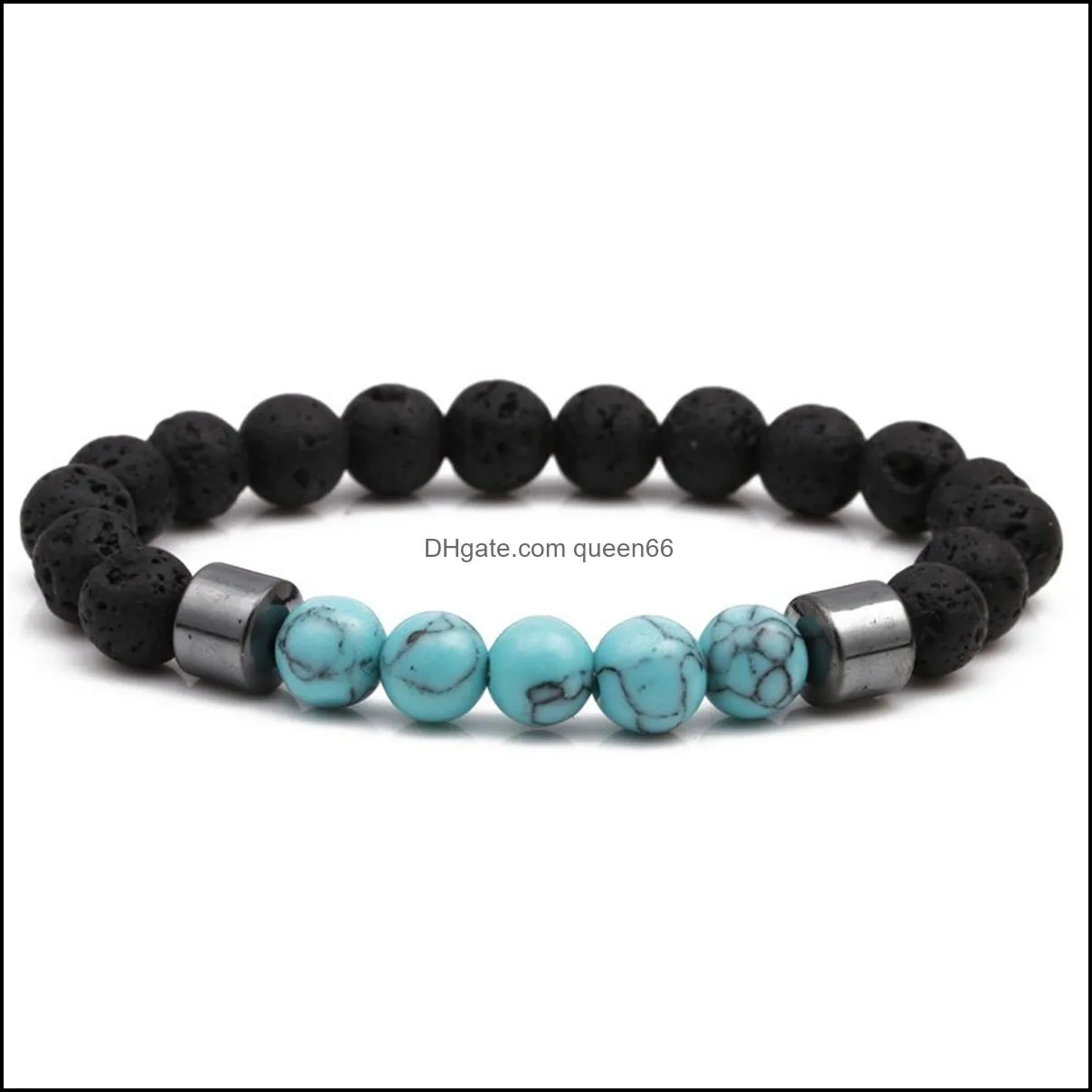 men rock lava beaded bracelet women strand healing energy adjustable black agate stone 8mm triple protection bangle jewelry