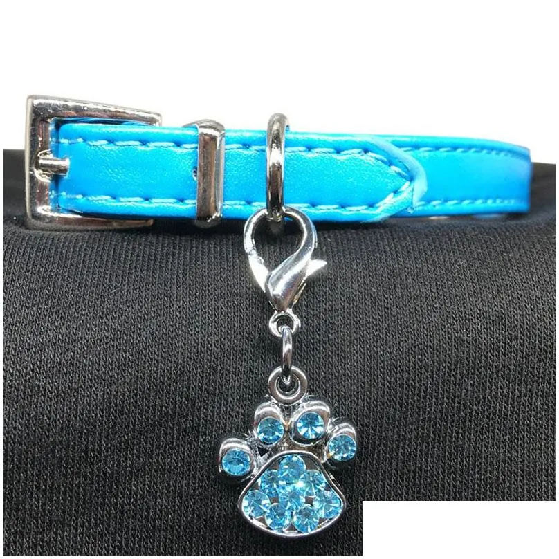 fashion paw tags pet pendant collar rhinestone pendant cute charms with hooks dog pet decoration accessories za5428