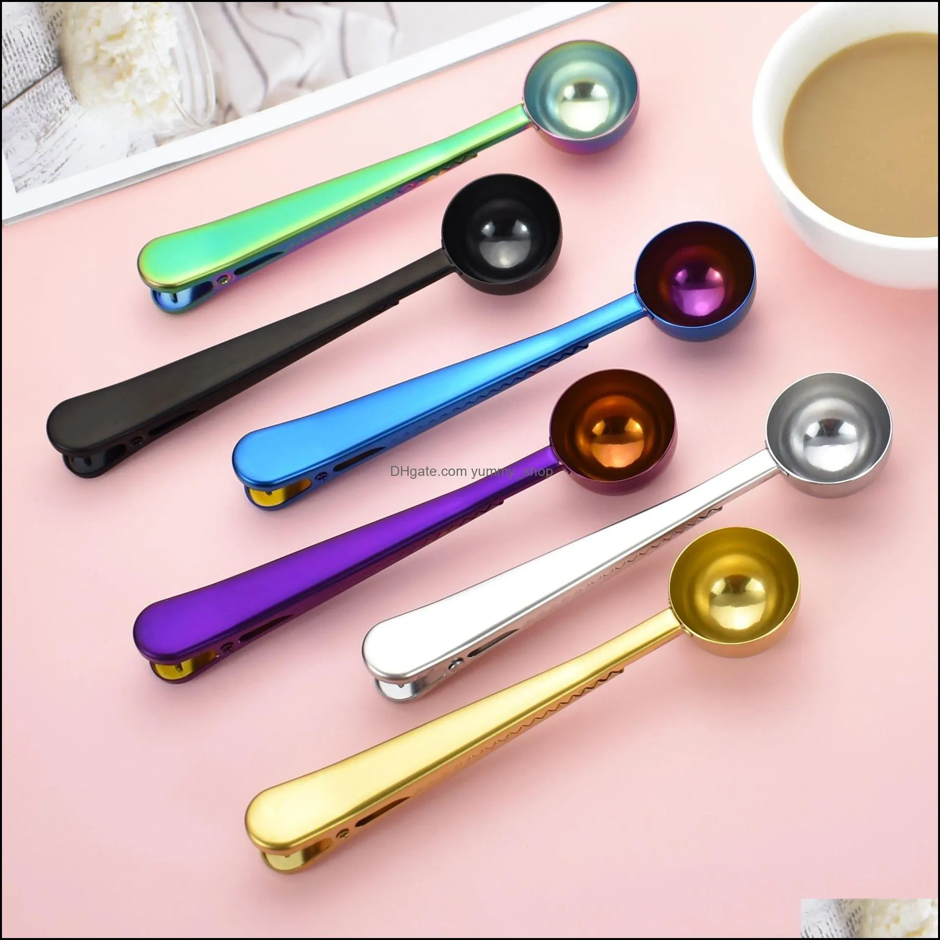 newstainless steel coffee measuring spoon with bag seal clip multifunction jelly ice cream fruit scoop spoon kitchen accessories