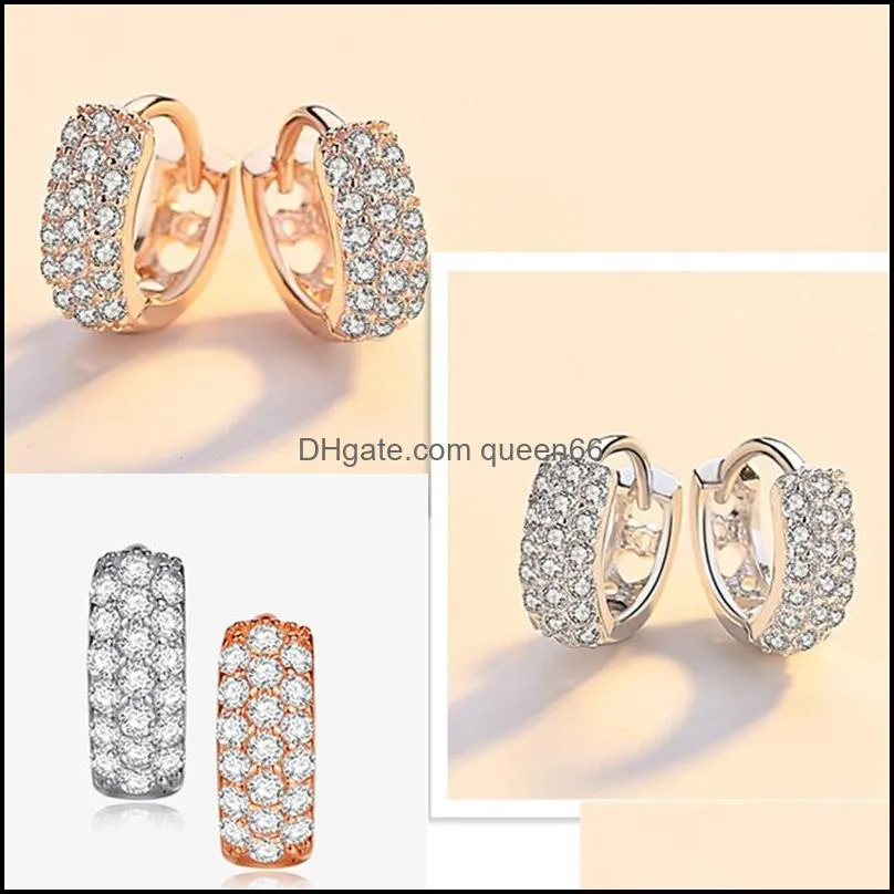 fashion and exquisite hollow heartshaped threerow diamond earrings silver simple and small earrings temperament highend earrings