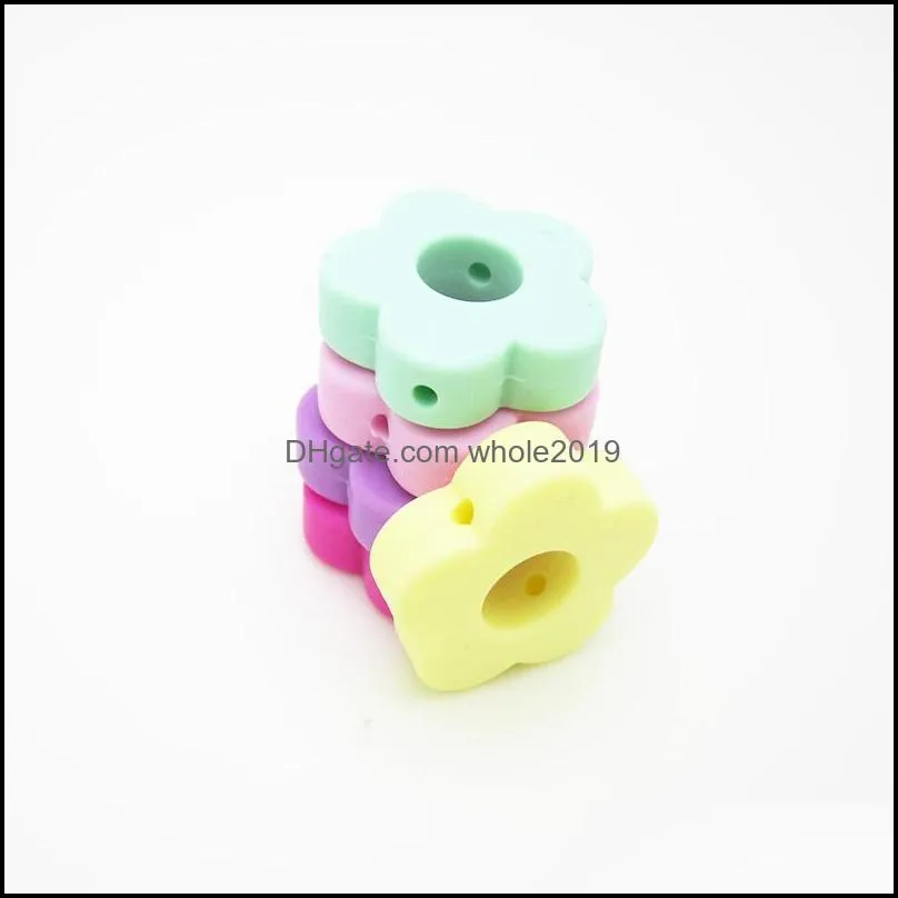 silicone flower beads with hole 27mm mini teething beads food grade silicone bpa sensory loose beads diy jewelry making