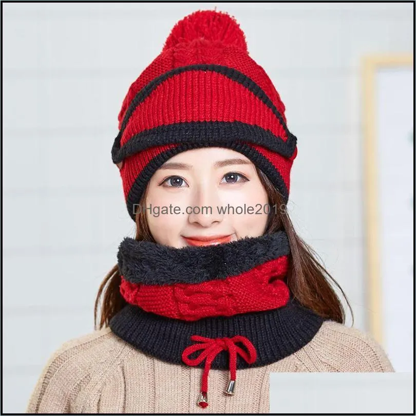 beanie/skull caps 3pcs womens knitted hat scarf neck warmer winter hats for men women skullies beanies warm fleece cap face cover